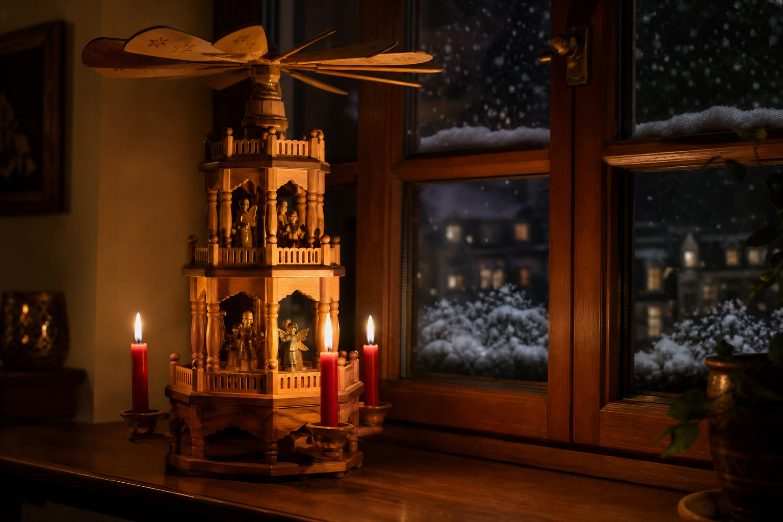 Traditionelle Weihnachtspyramide mit Kerzen